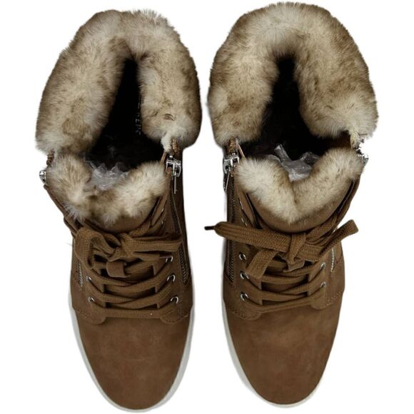 New Report Women US 7.5 Brown Shoes Fur High Top Sneakers Lace Up Zip Booties - Picture 5 of 11